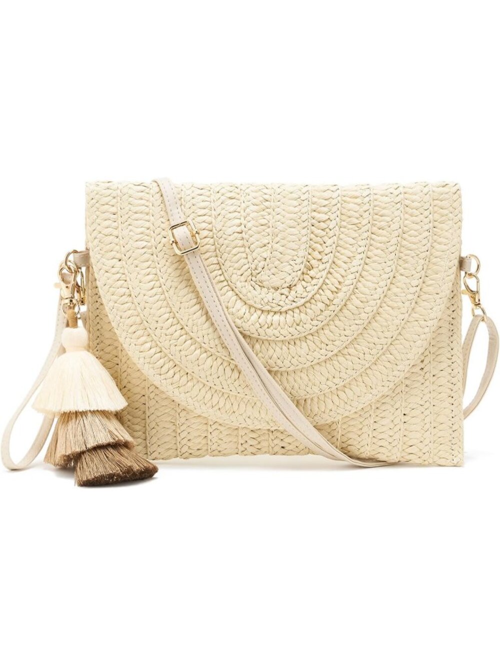 Women's Beige Summer Straw Envelope Clutch Elegant Beach Shoulder Crossbody Bag